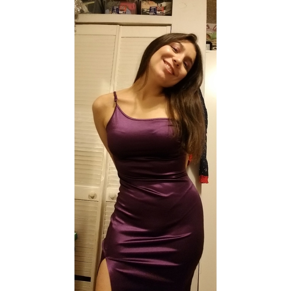 one shoulder strap midi dress